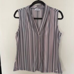 Vintage Calvin Klein Women's Striped Sleeveless Top - Pink and Black